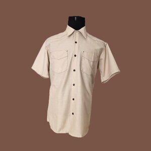 DURABLE PRESS MEN'S KHAKI SHORT SLEEVE INDUSTRIAL WORK SHIRT - SIZE L-SS